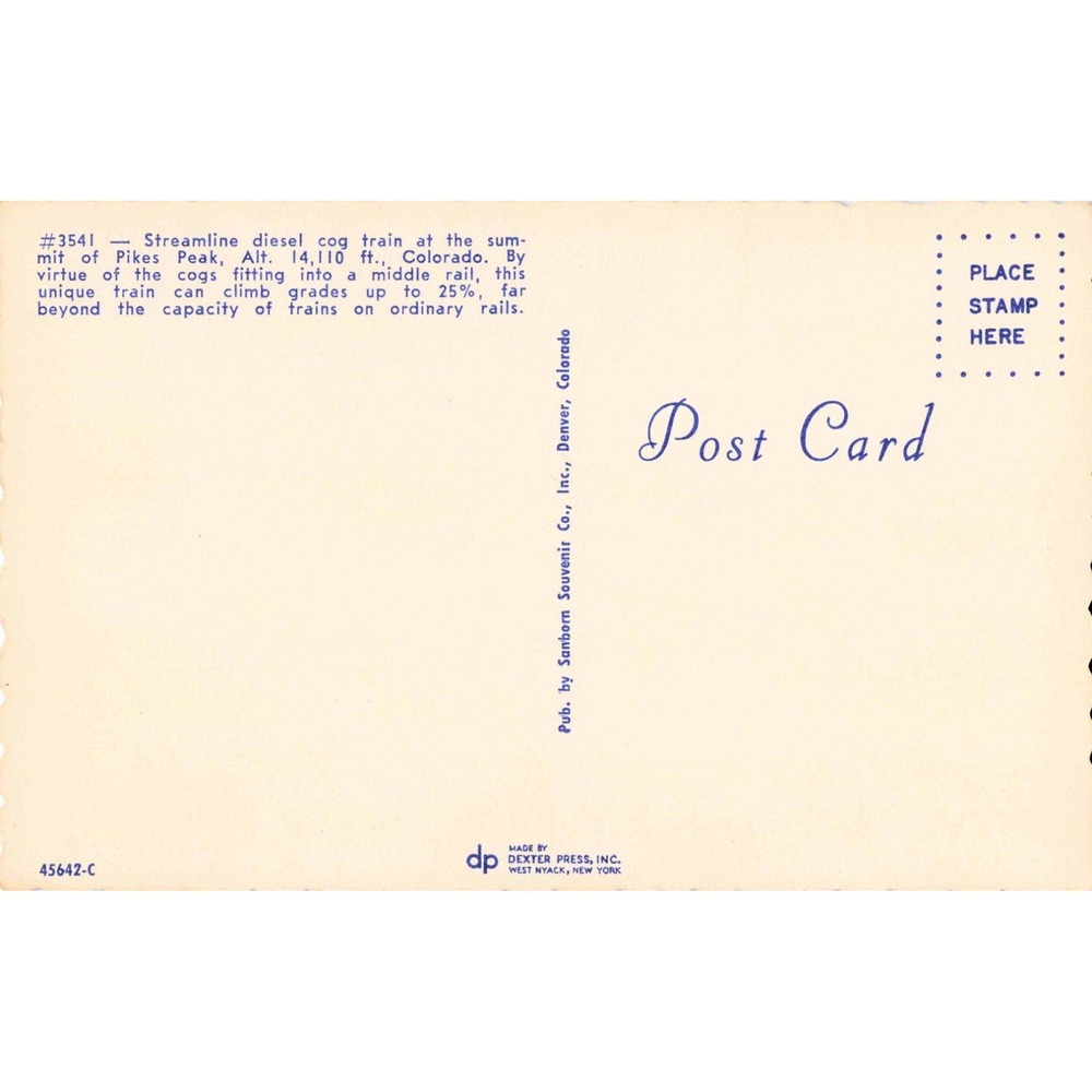 Vintage Pikes Peak Colorado Streamline Diesel Cog Train Summit Postcard 3541 - Picture 2 of 2